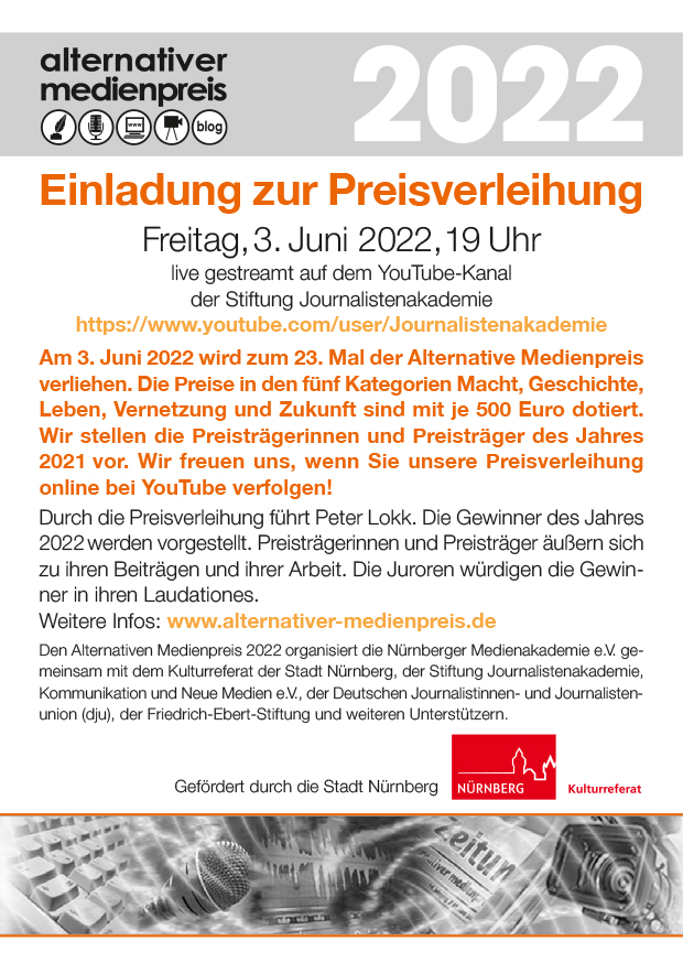 Preisverleihung Alternativer Medienpreis 2022