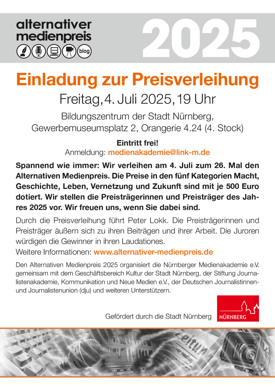 Einladung Verleihung Alternativer Medienpreis 2025